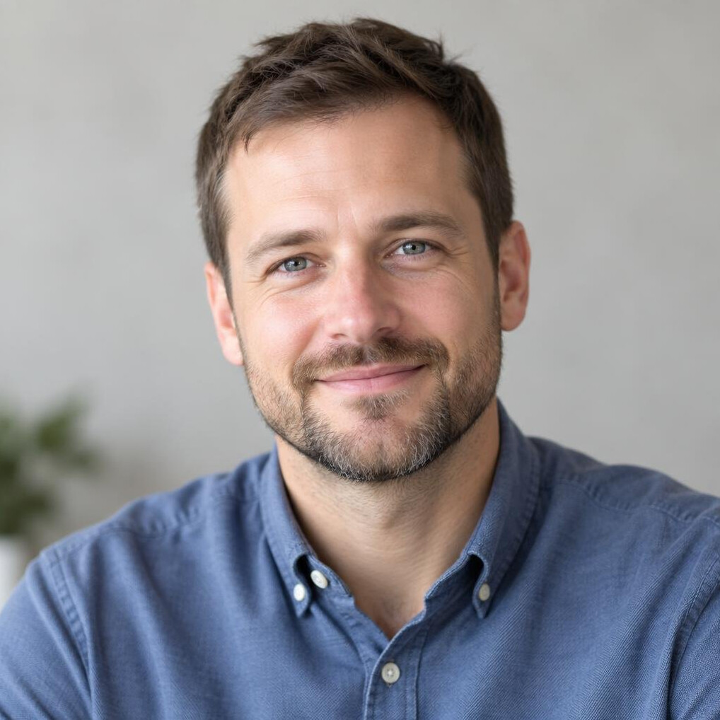 Portrait of a bearded man in a casual shirt