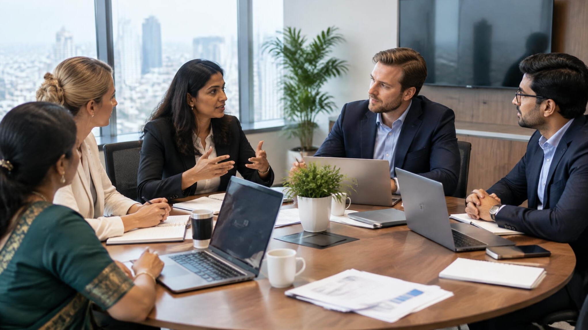 People seated in a conference room during a discussion